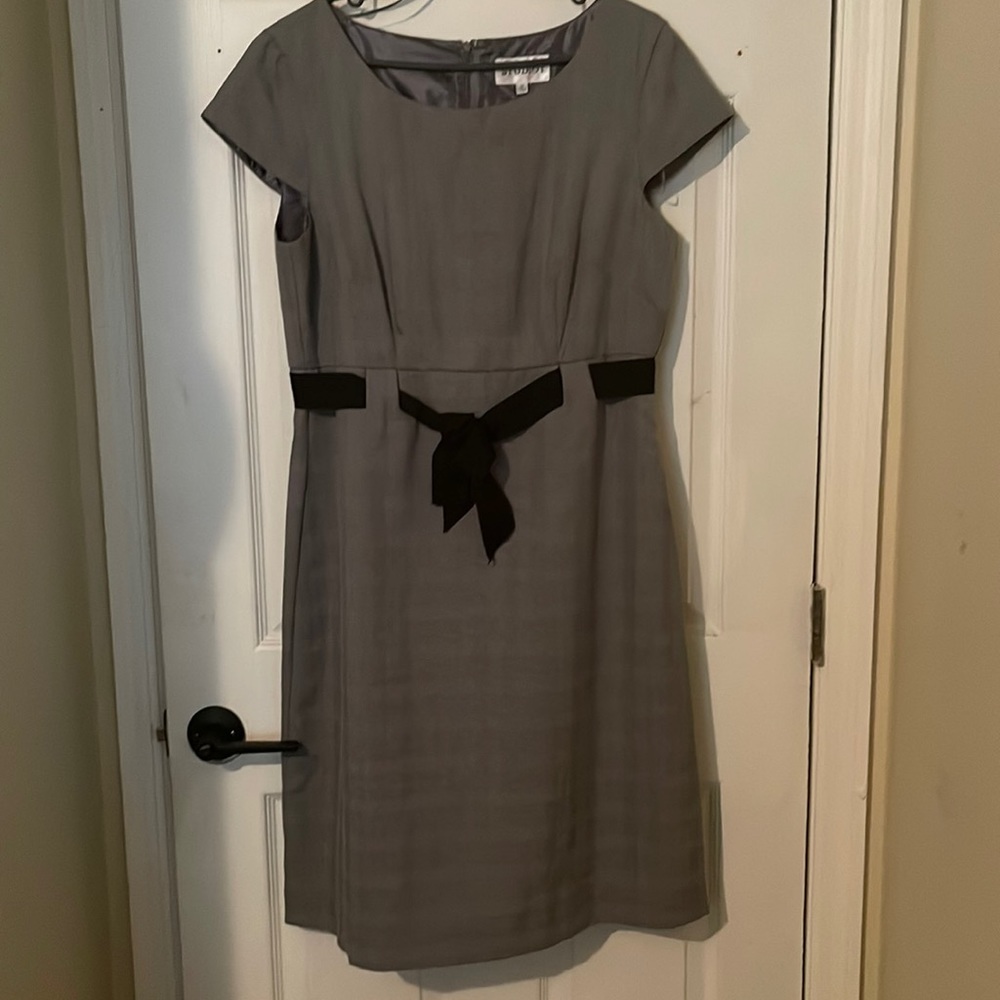Black and white plaid midi dress with tie